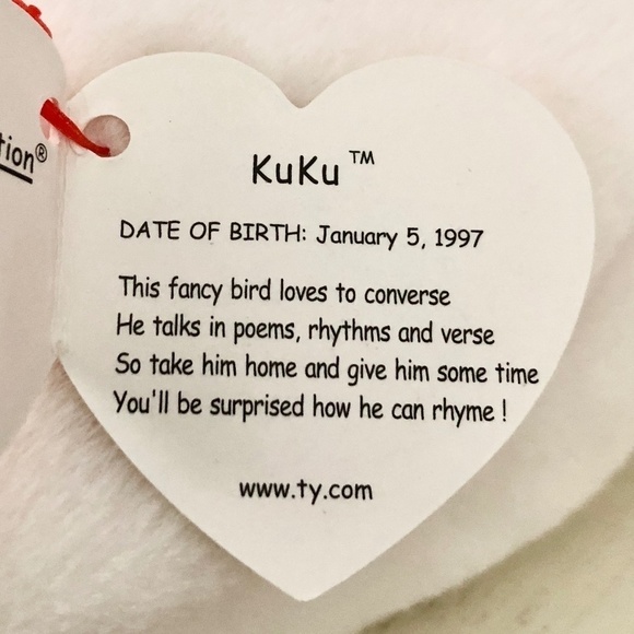 TY Beanie Baby, KuKu,‎ The, Cockatoo, Bird, Vintage, 1998, Very Nice Condition - Picture 8 of 10